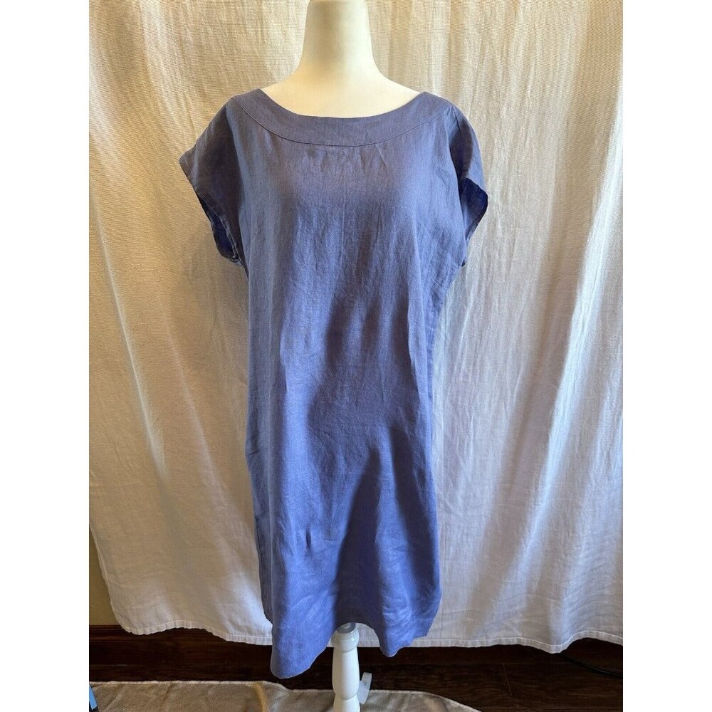 J. Jill Love Linen Blue‎ Shift Sheath Dress Small Missy 100% Linen Denim Casual